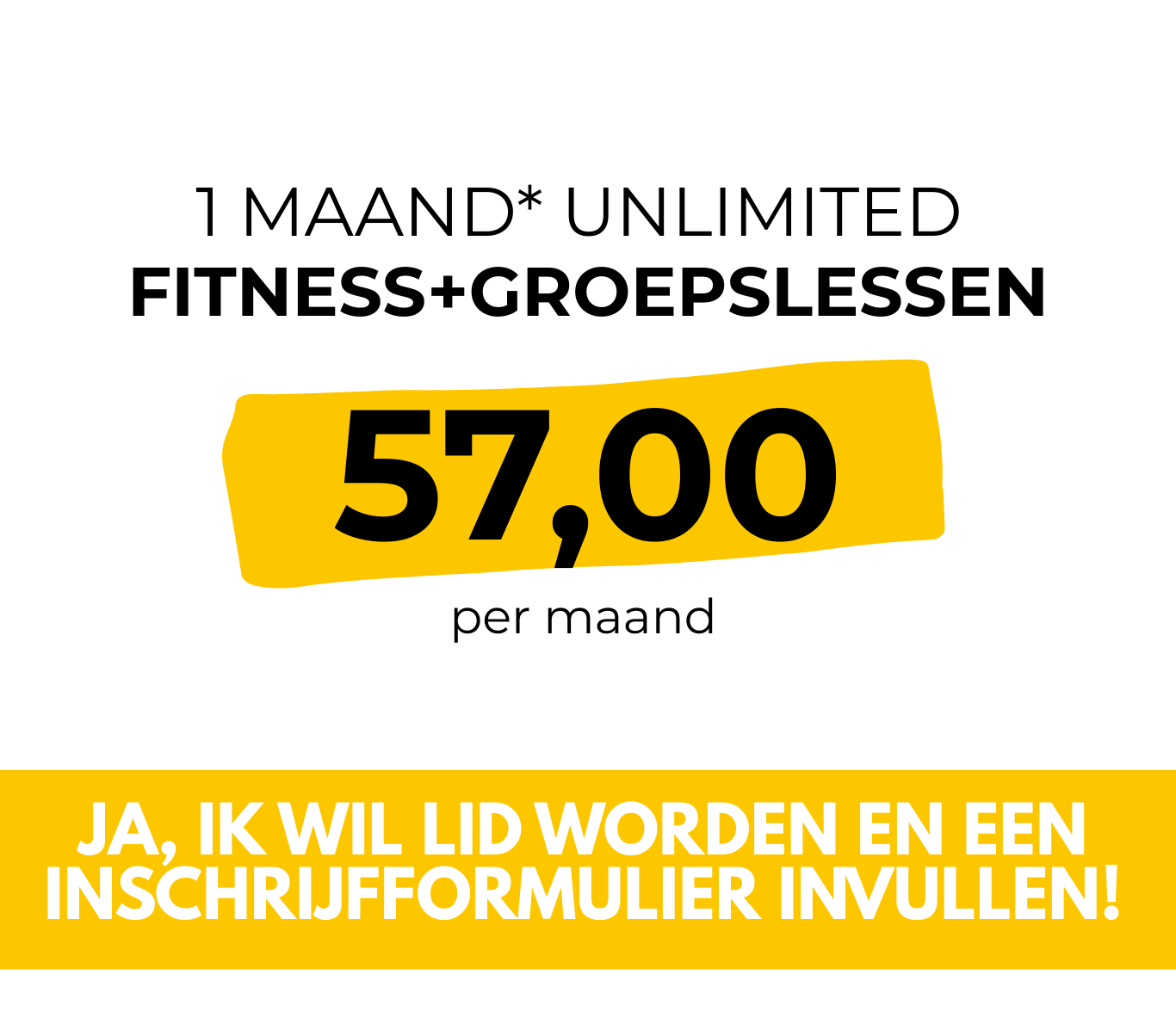 maandabonnement Unlimited Fitness+ Groepslessen 57.00 euro per maand