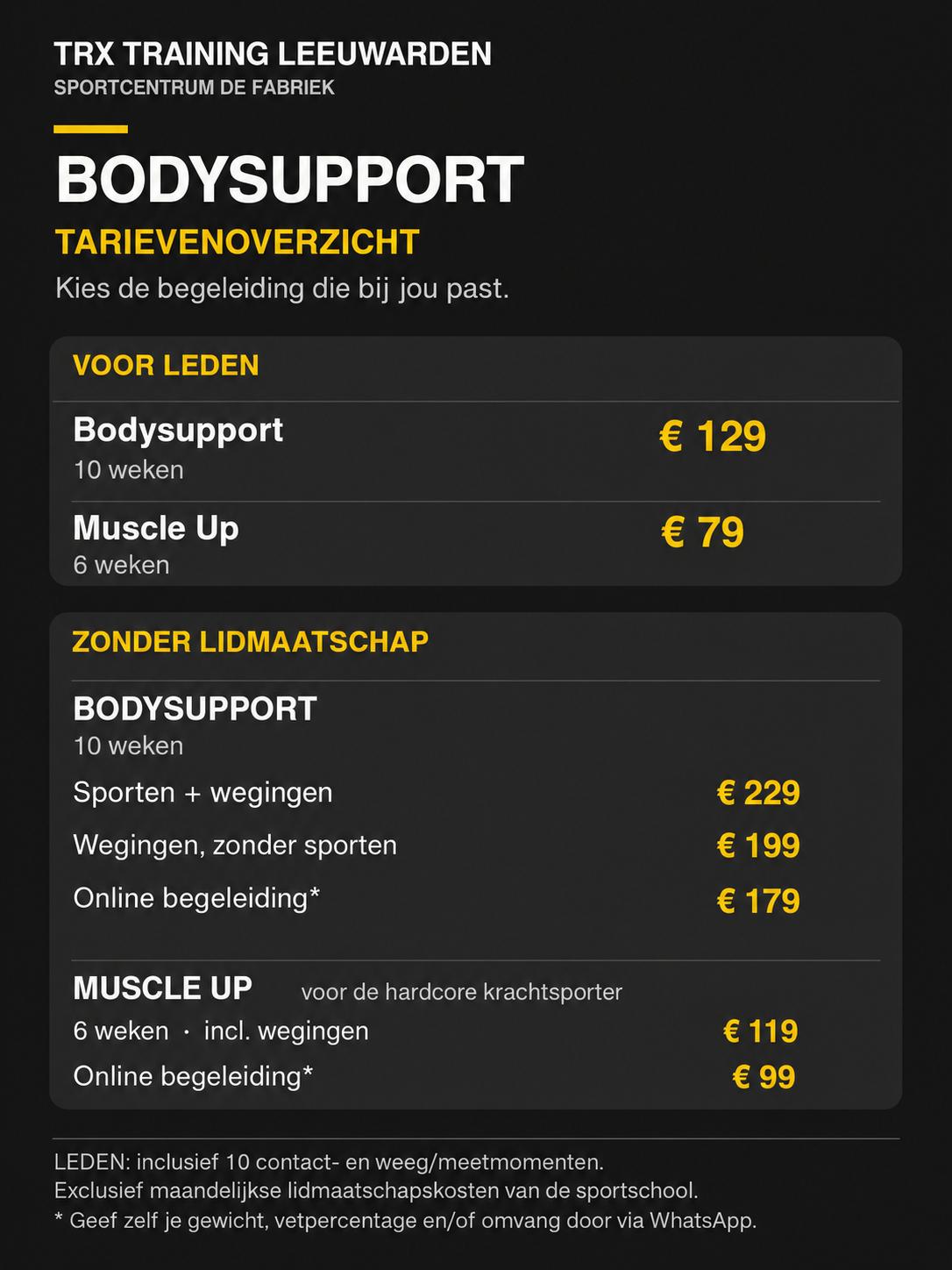 Prijslijst Bodysupport Leeuwarden